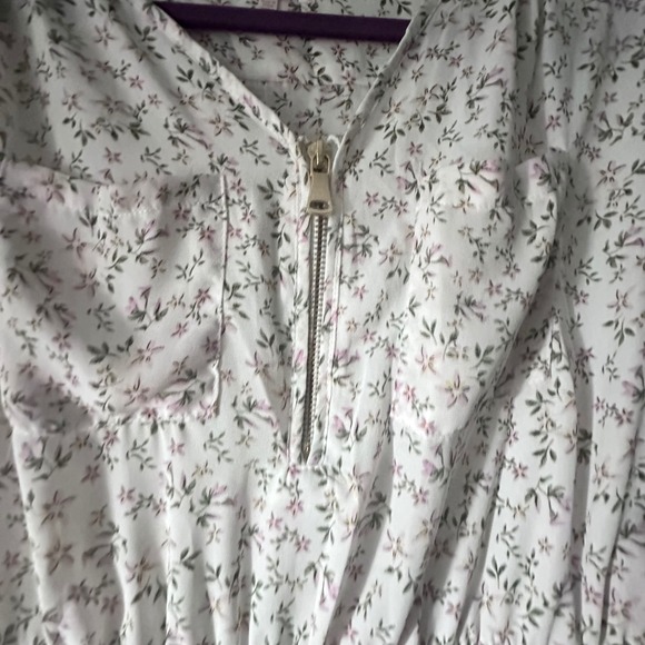 Floral‎ Print Mini Dress Stella Tweed Tie Sleeve Drawstring Waist Summer White - Picture 3 of 7